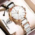 Poedagar 505 Elegant Rose Case Stainless Steel Bracelet 30M Waterproof Analog Quartz Watch for Women