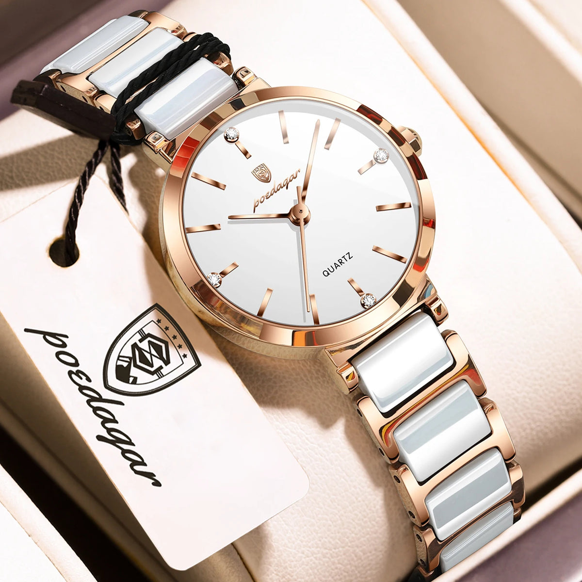 Poedagar 505 Elegant Rose Case Stainless Steel Bracelet 30M Waterproof Analog Quartz Watch for Women