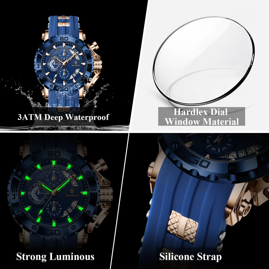 Poedagar 892 Luxury Men's Watches Silicone Strap Quartz Wristwatch Montre Homme Luminous Waterproof Casual Sports Watch for Men