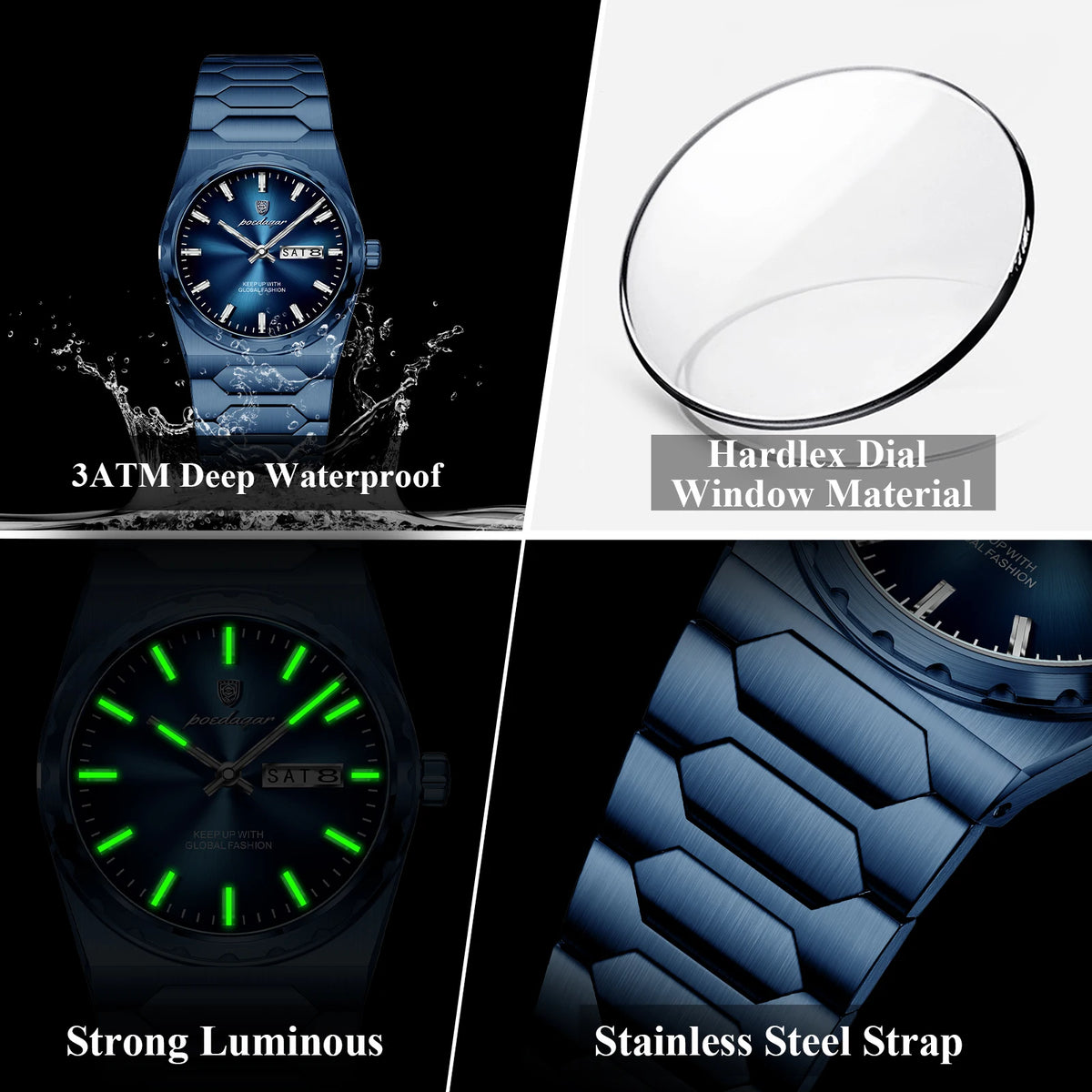 Poedagar 847 Men's Watch Business Stainless Steel Strap Quartz Watches Date Waterproof Wristwatch Montre Reloj Ready to Ship