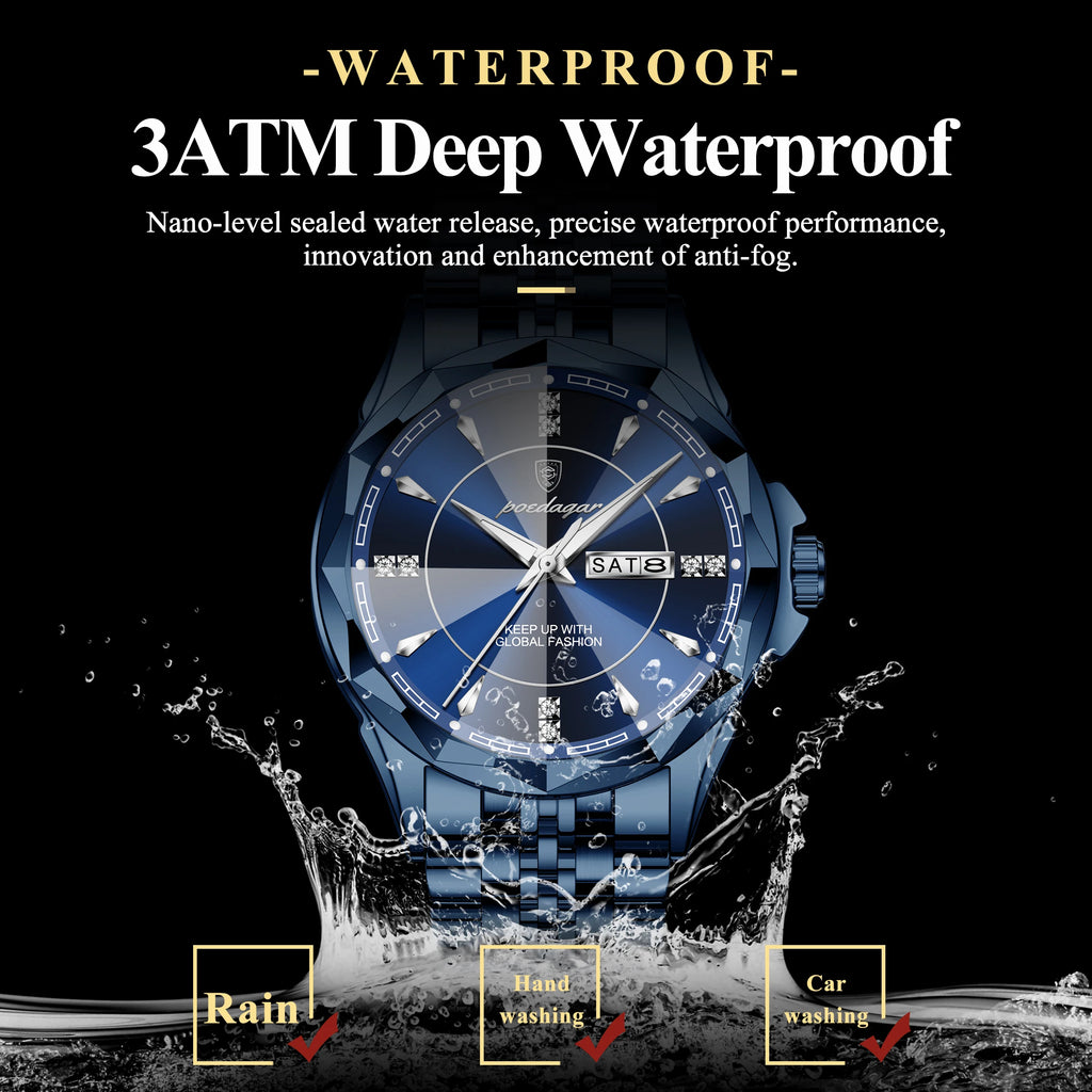 Poedagar 674 Luxury Business Men Watches Stainless Steel Quartz Wristwatch 30M Waterproof Luminous Calendar Reloj Watch for Men