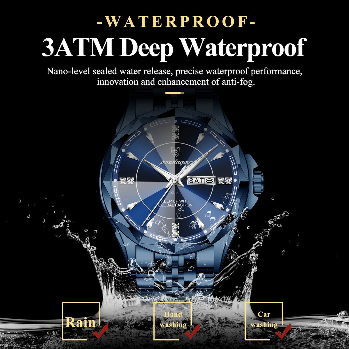 Poedagar 674 Luxury Business Men Watches Stainless Steel Quartz Wristwatch 30M Waterproof Luminous Calendar Reloj Watch for Men