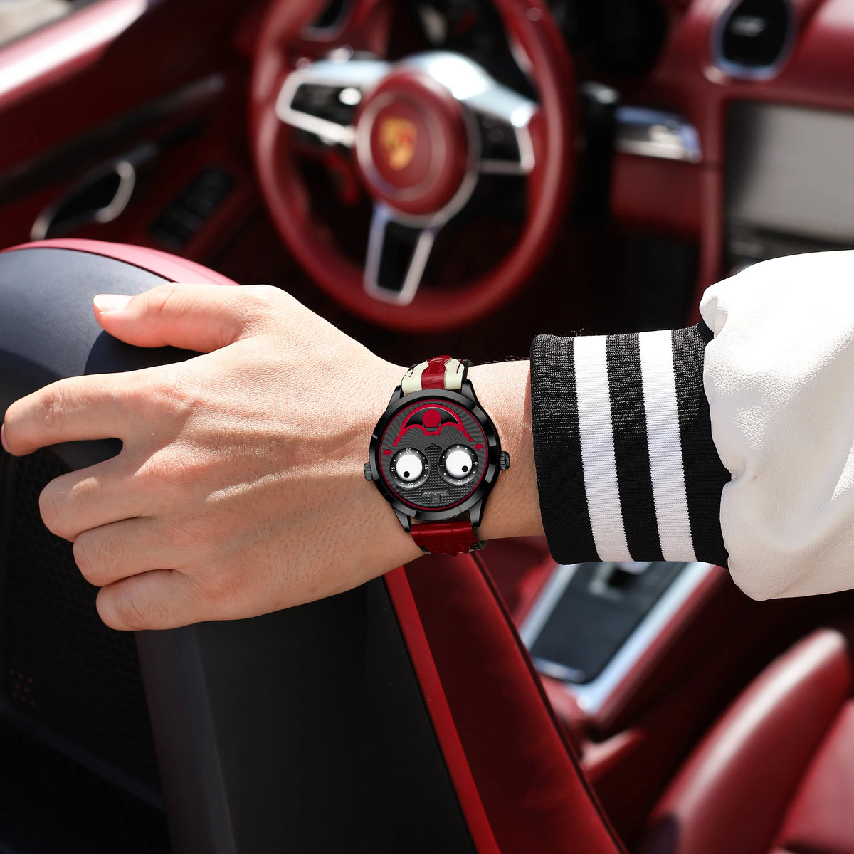 Poedagar 676 Men's Watches Creative Funky Waterproof Quartz Wristwatch Montre Homme Luxury Genuine Leather Band Watch for Men