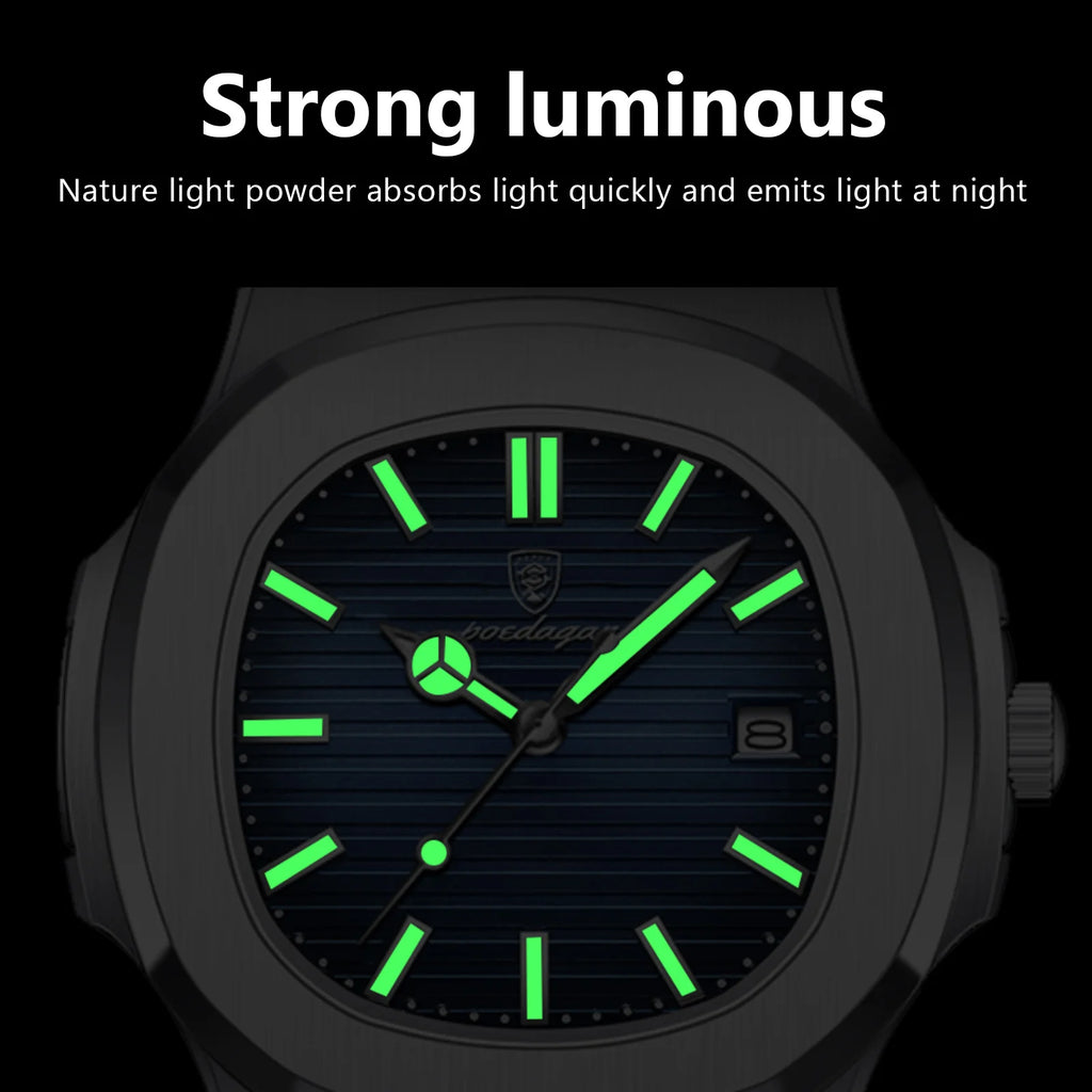 Poedagar Top Luxury Square Men Watch High Quality Leather Quartz Watches 30m Waterproof Luminous Date Watches for Men