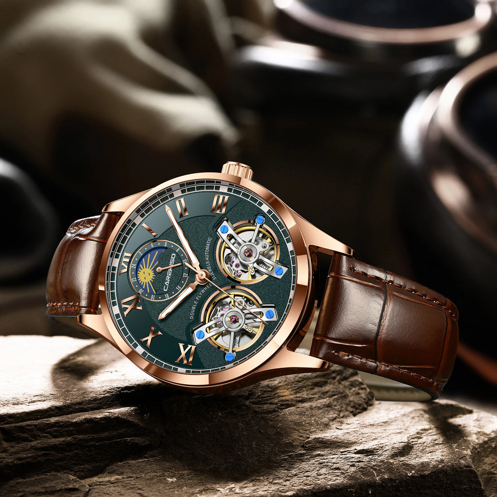 CAREKISO C123 Men Automatic Mechanical Watch Luxury Sport Leather Strap Waterproof Luminous Wristwatch