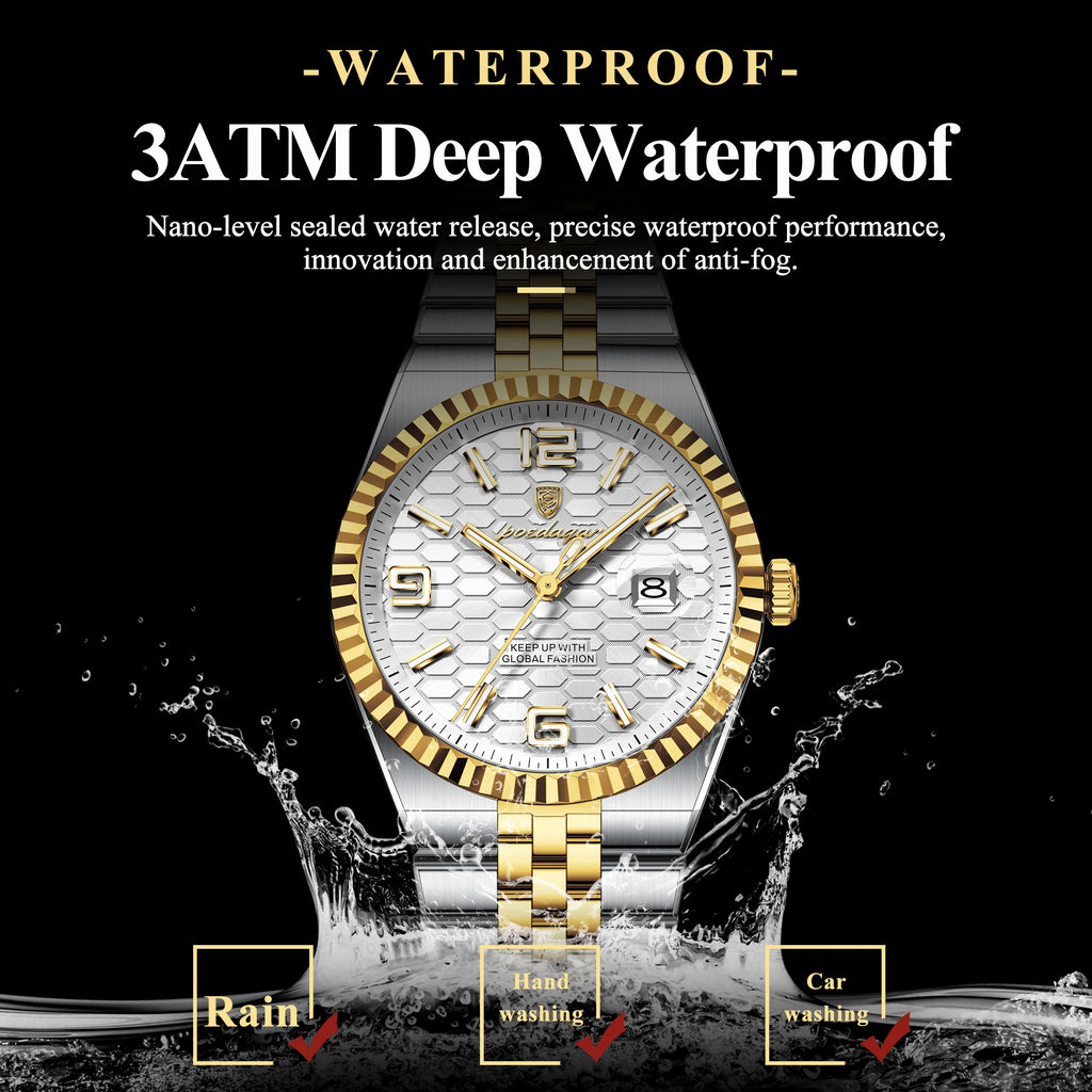Poedagar 839 Luxury Classic Men Watch 2-Tone Honeycomb Dial Luminous Date Waterproof Business Elegant Quartz Wristwatch Montre
