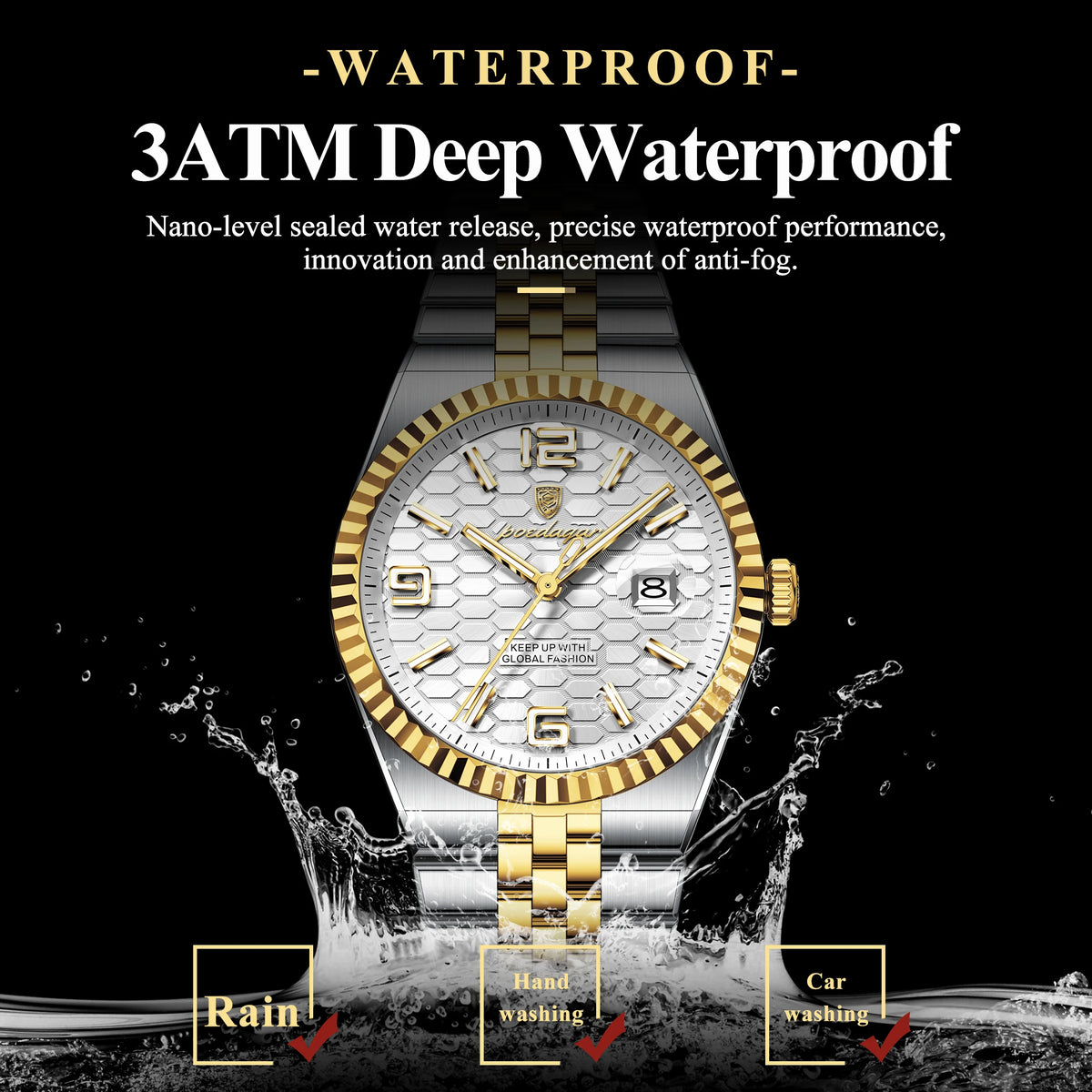 Poedagar 839 Luxury Classic Men Watch 2-Tone Honeycomb Dial Luminous Date Waterproof Business Elegant Quartz Wristwatch Montre
