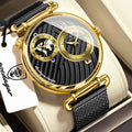 Poedagar 848 Mens Two-Tone Watch Dual Time Zone Retro Dial Mesh Stainless Steel Luminous Waterproof Formal Business Montre Homme