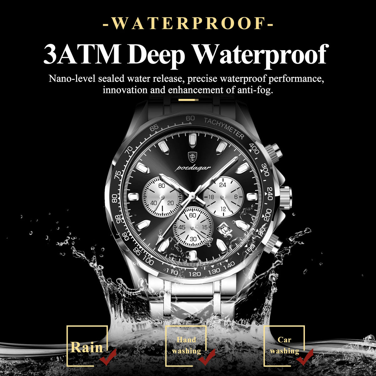 Poedagar 815 Men Watches Luxury Sport Chronograph Tachymeter Herrenuhr Stainless Steel Luminous Waterproof Watch for Men
