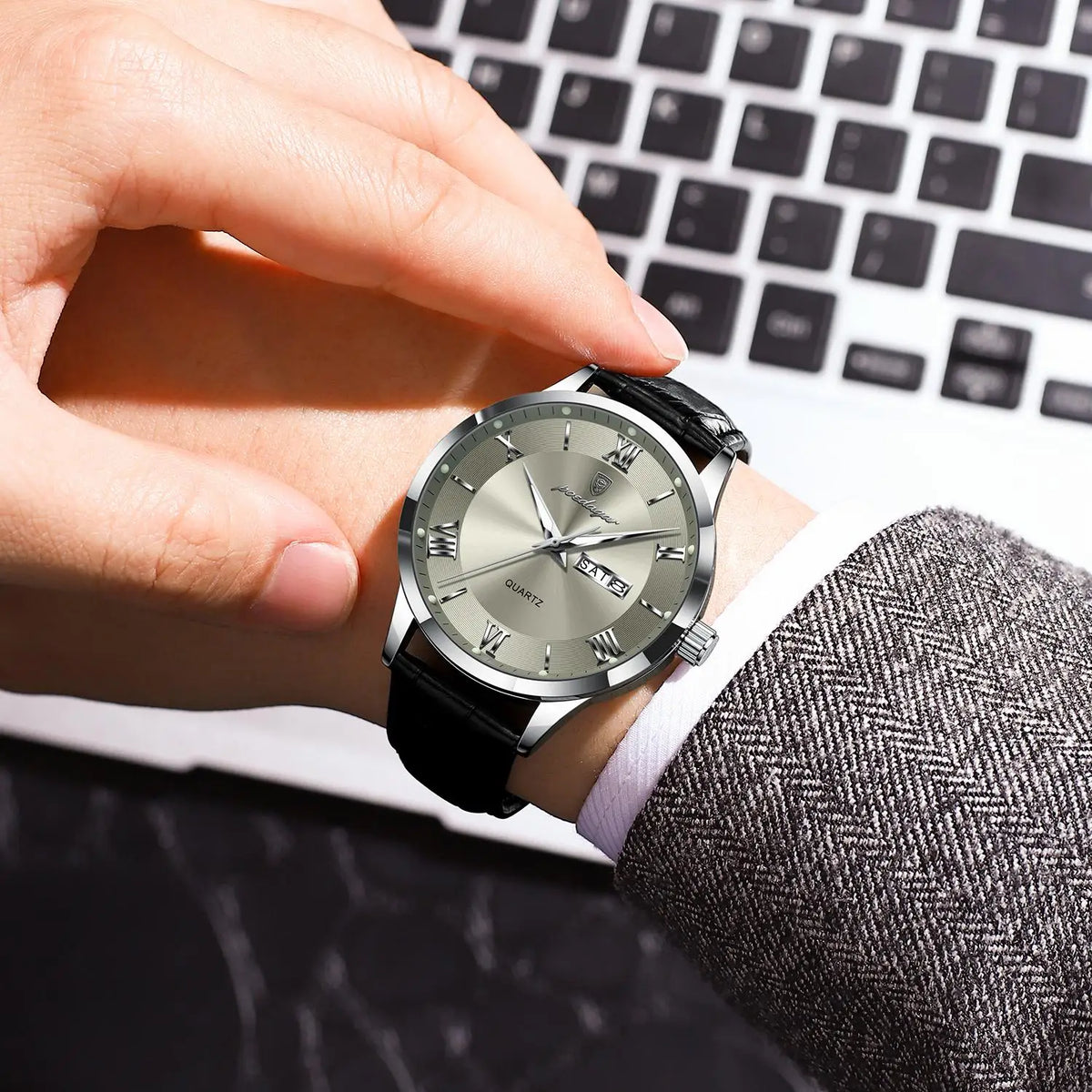 Poedagar 978 Luxury Leather Bracelet Quartz Watch for Men Luminous Waterproof Mens Watch