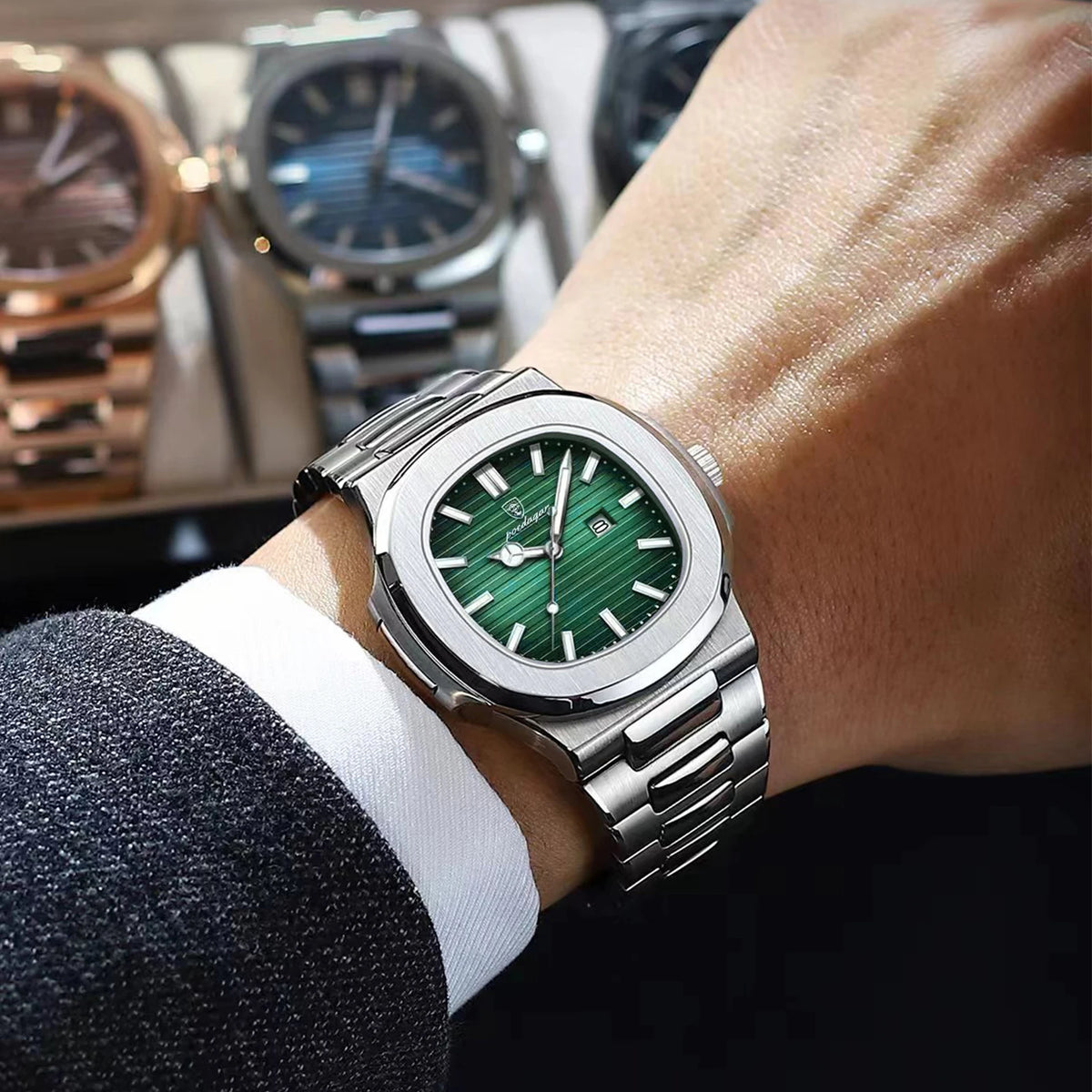 Poedagar Luxury Men Wristwatch Square Men Watches Waterproof Luminous Date Stainless Steel Quartz Watch for Men