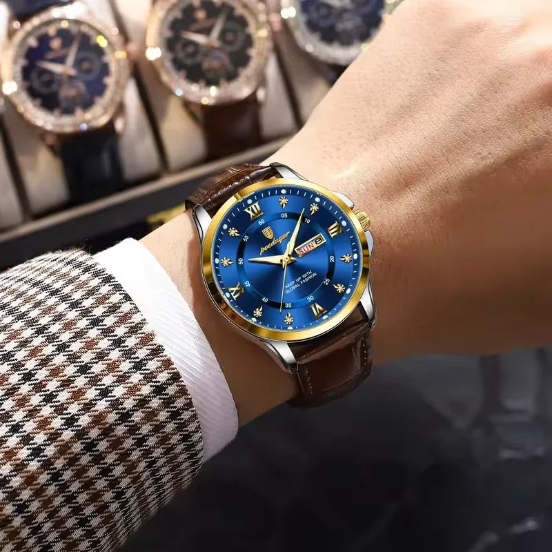 Poedagar 855 New Arrivals Waterproof Mens Watch Waterproof Luminous Quartz Watches Luxury Leather Watch for Men
