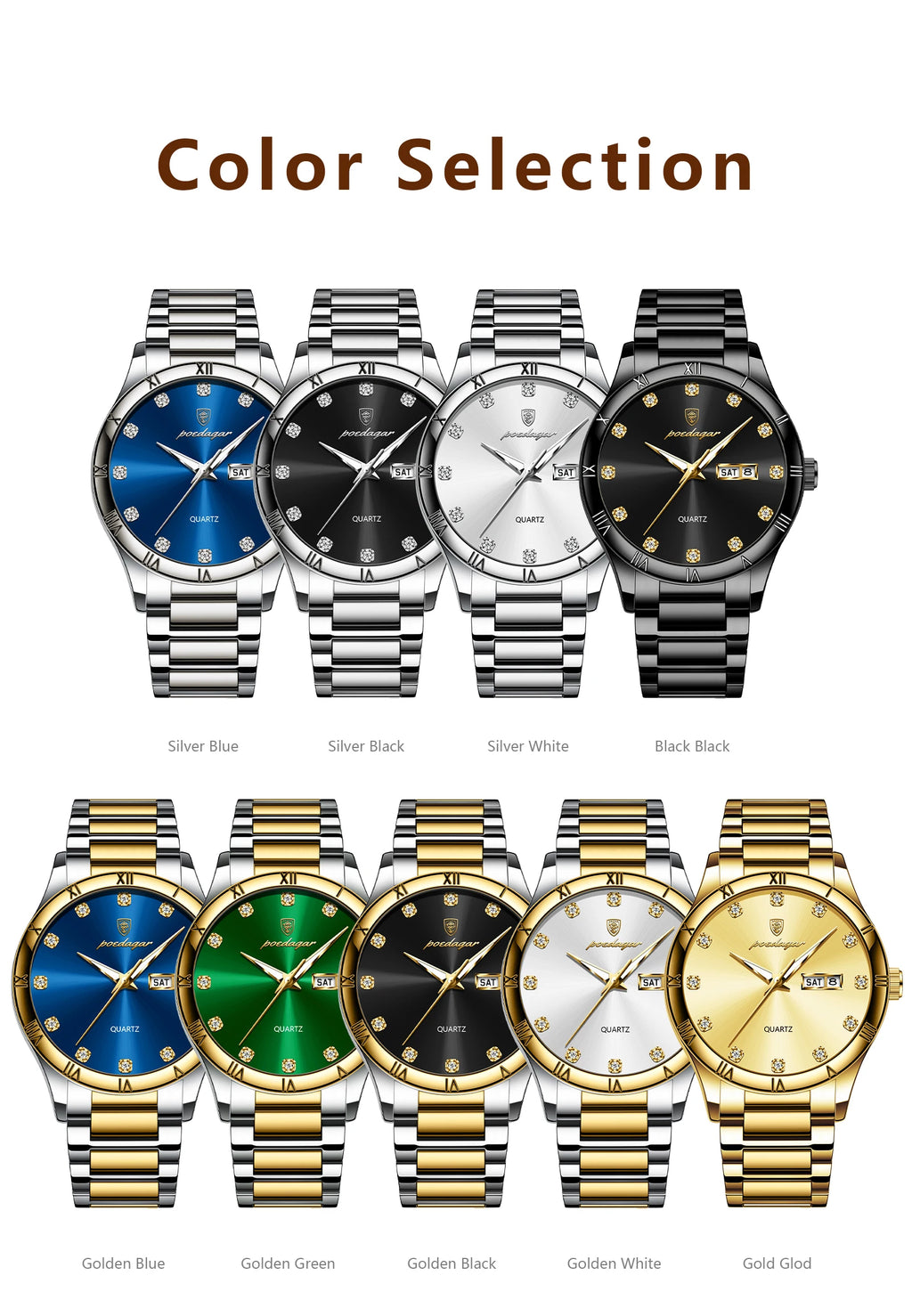 Poedagar 878 Luxury Men's Watch Business Stainless Steel Bracelet Reloj Men Watches Waterproof Luminous Quartz Watches for Men