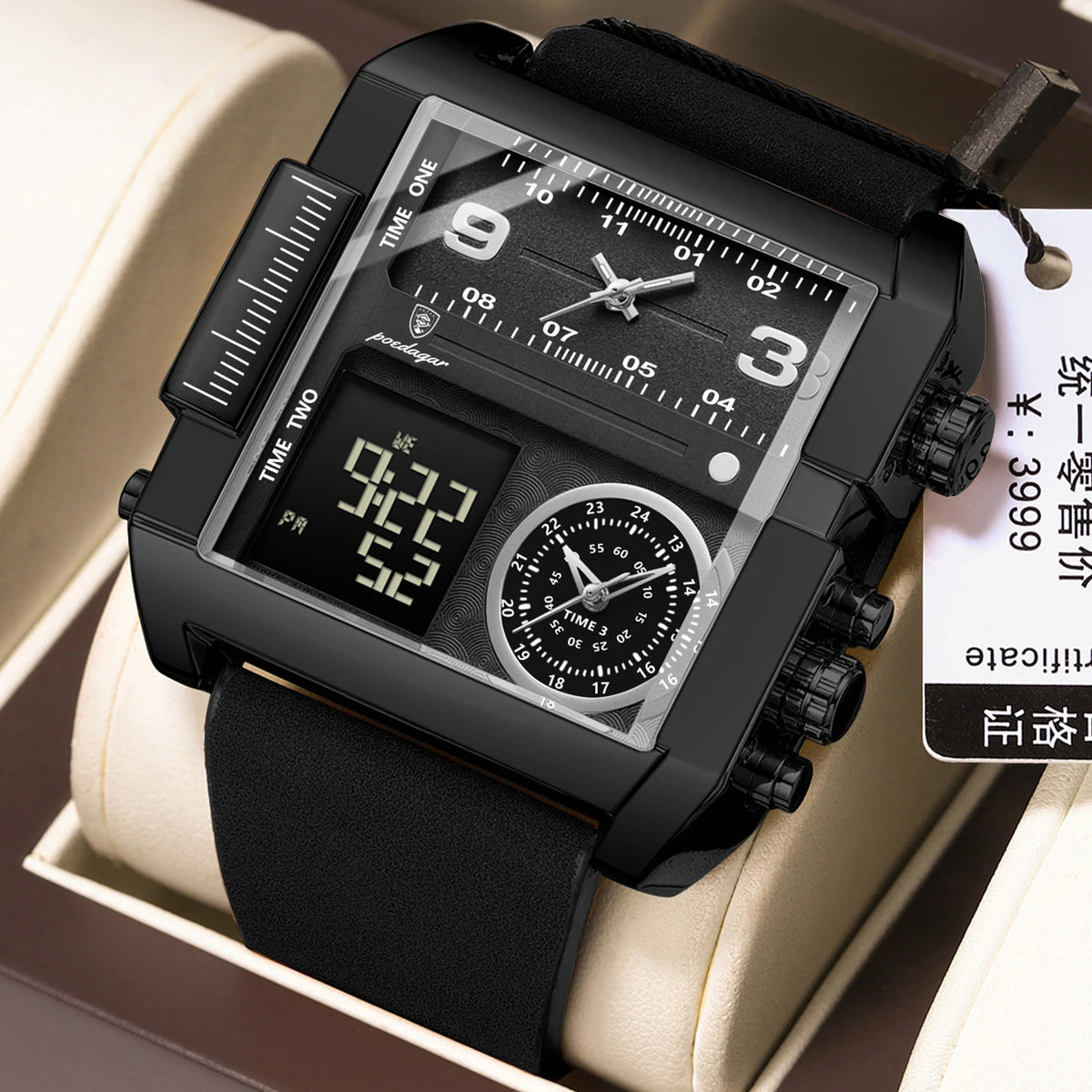 Poedagar 997 Luxury Men's Watch Square Case Leather Waterproof Luminous Quartz Montre Multifunctional Chronograph Watch for Men