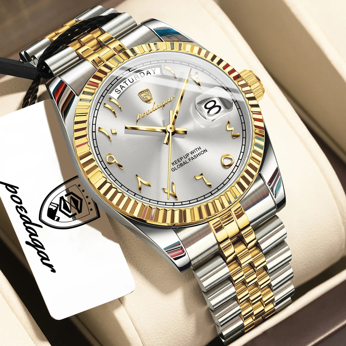 Poedagar 845 Luxury Men's Watch Arabic Numeral Dial Business Dress Wristwatch Stainless Steel Waterproof Quartz Watch for Men
