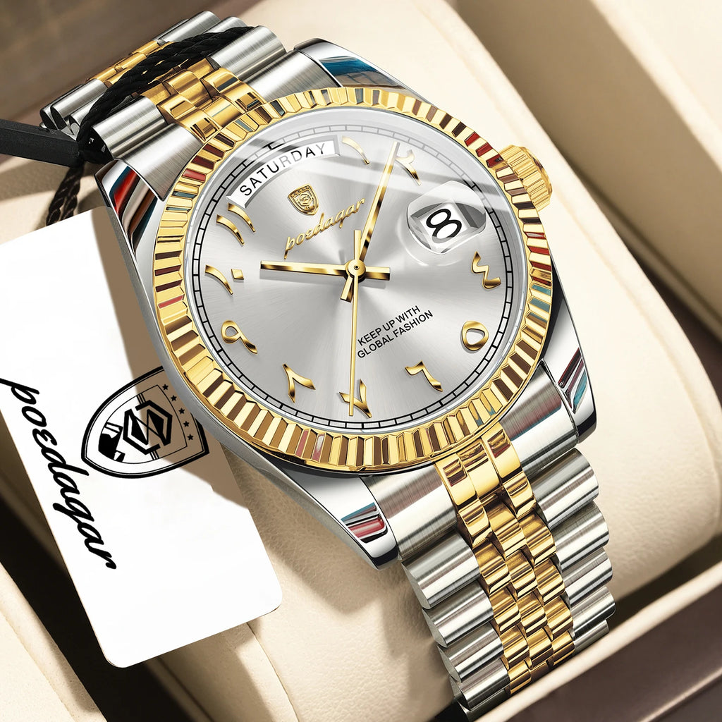 Poedagar 845 Arabic Case Stainless Steel Bracelet Waterproof Luxury Men Business Quartz Watches
