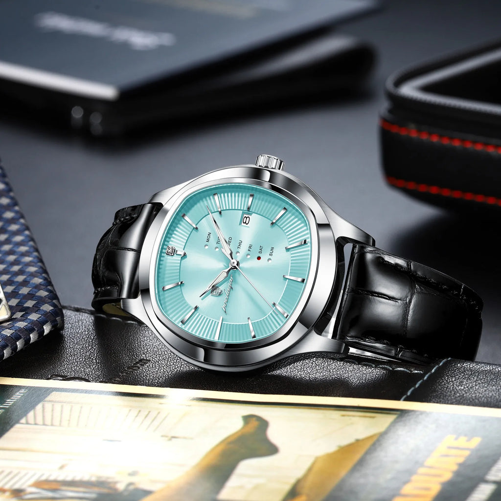 Poedagar 623 Men's Watch Luxury Date Dial Leather Strap Quartz Watches Waterproof Luminous Calendar Wristwatch for Men Reloj