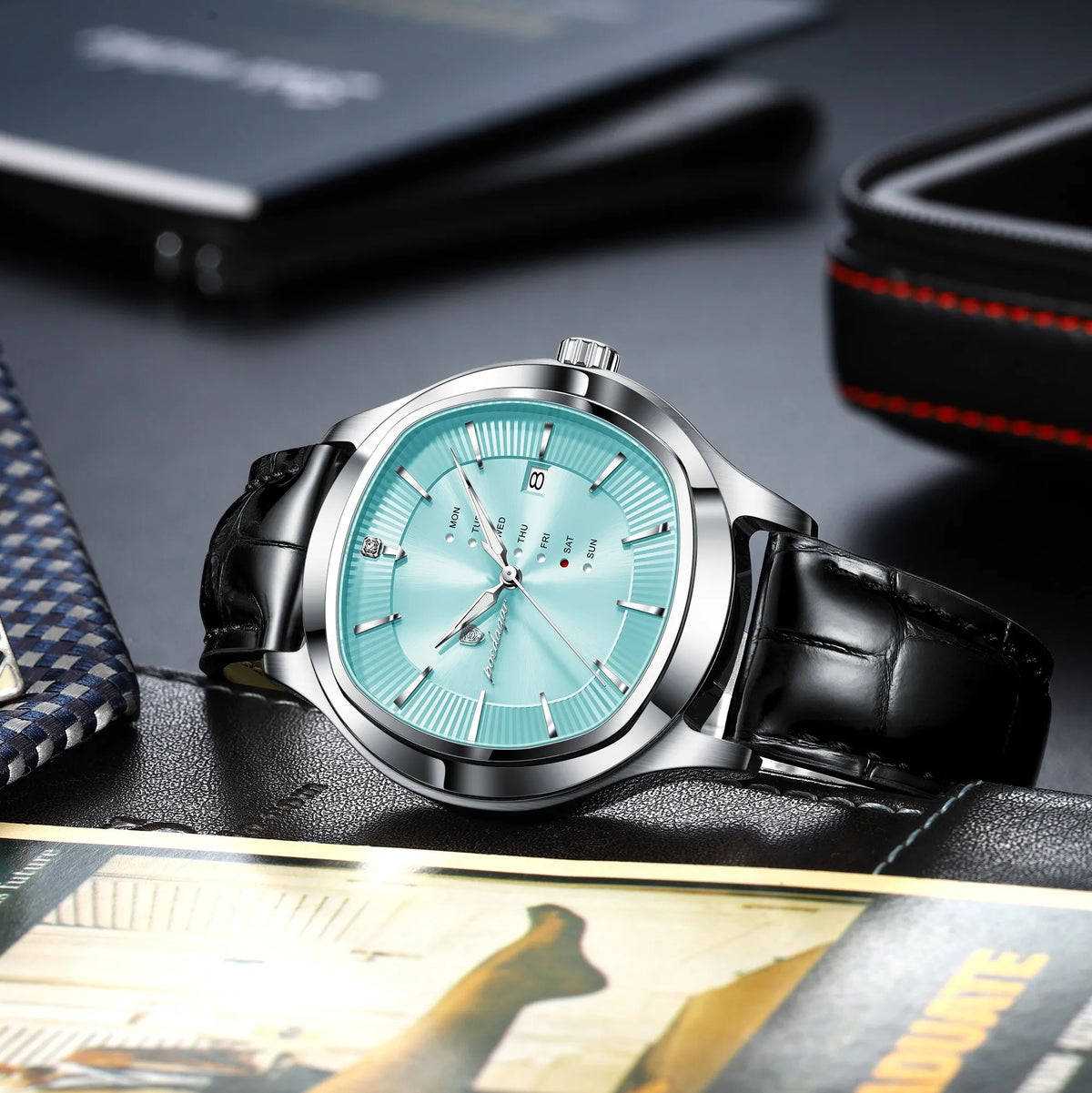 Poedagar 623 Men's Watch Luxury Date Dial Leather Strap Quartz Watches Waterproof Luminous Calendar Wristwatch for Men Reloj