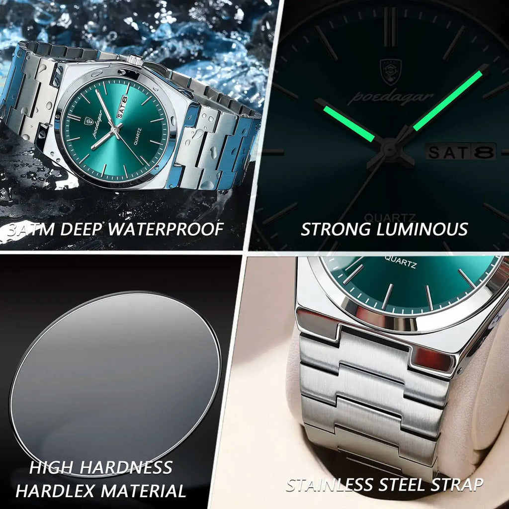 Poedagar Hot Sale 930 Luxury Quartz Watch Stainless Steel Men's Watches Waterproof Luminous Watch for Men