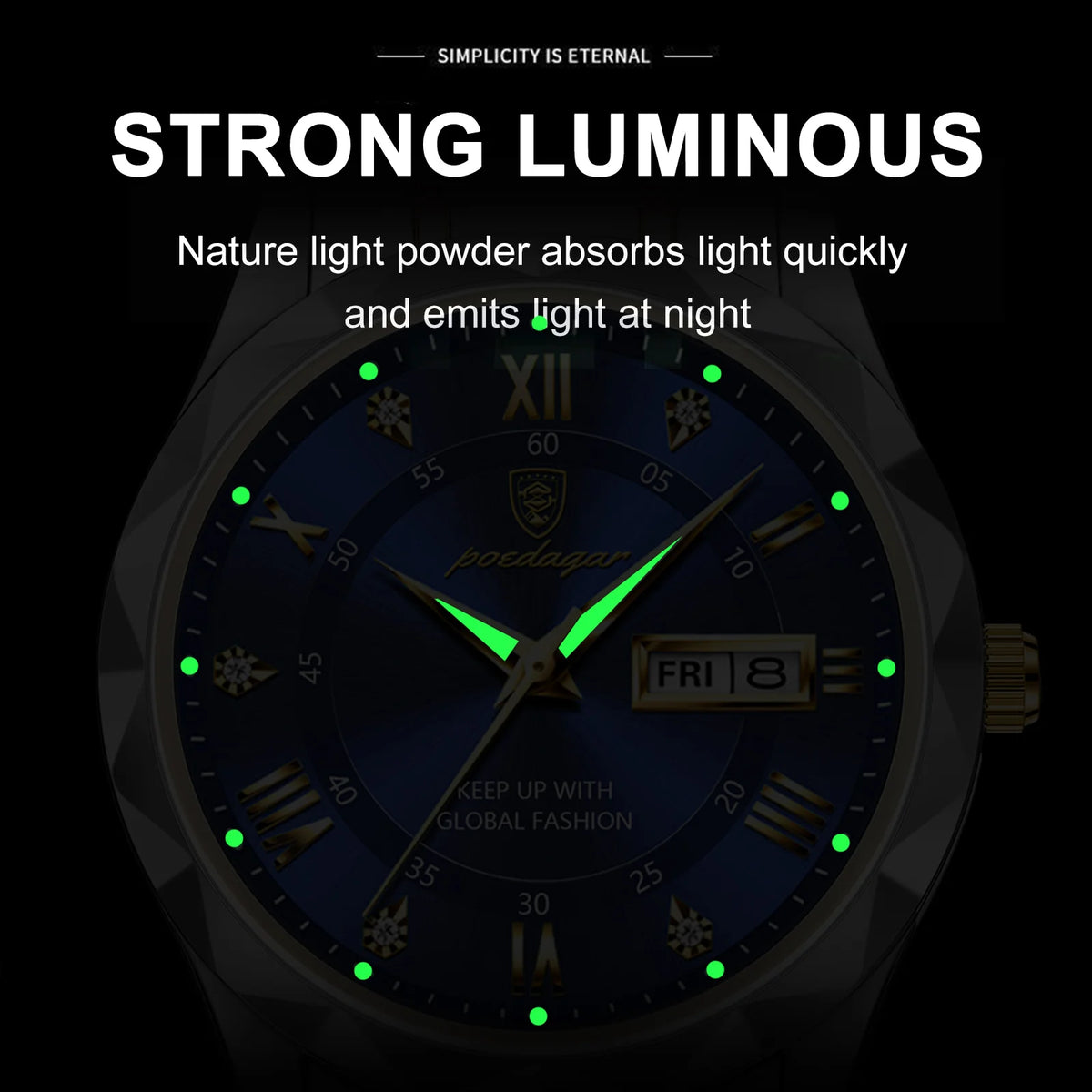 Poedagar 615 Luxury Men's Watches Top Brand Waterproof Luminous Date Week Reloj Watch for Men Stainless Steel Quartz Male