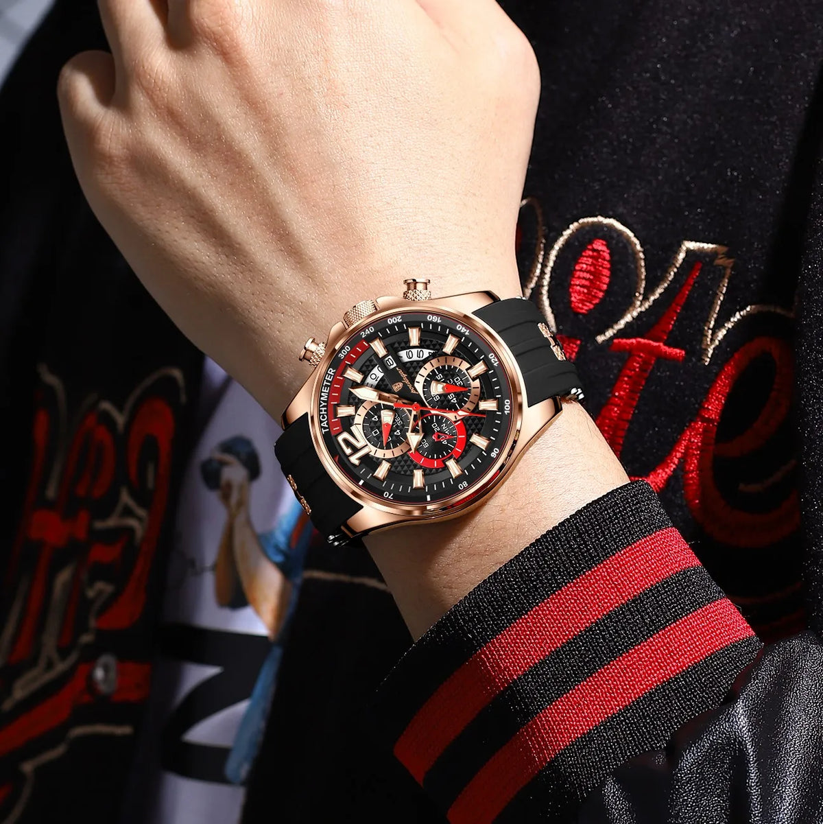 Poedagar 898 Men Sports Watch Chronograph Quartz Wristwatch Silicone Strap Trendy Reloj Luminous Waterproof Watch for Men