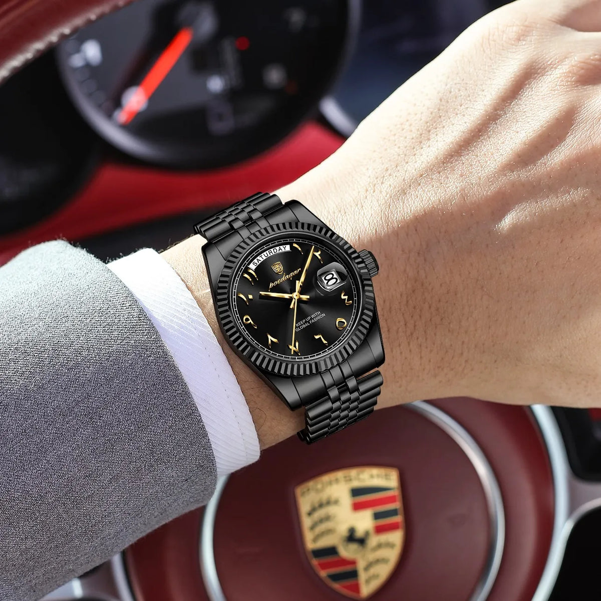Poedagar 845 Luxury Business Men's Dress Watch with Elegant Arabic Numeral Dial Stainless Steel Waterproof Quartz Wristwatch