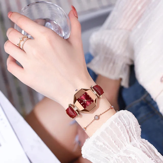 Poedagar Square Alloy case Dial Quartz Watches for Women Elegant Diamond Leather Ladies Watch Waterproof Watches Women Wrist