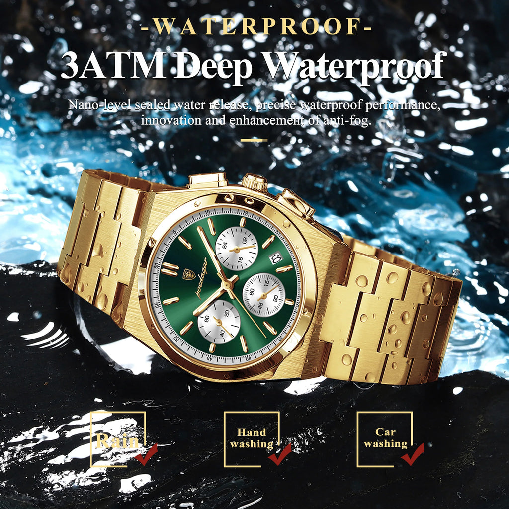 Poedagar 970 Mens Watch Fashion High Quality Waterproof Luminous Quartz Watches Chronograph Stainless Steel Reloj Watch for Men