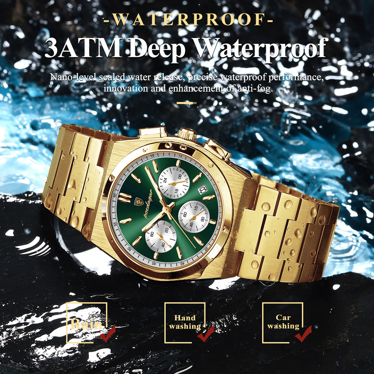 Poedagar 970 Mens Watch Fashion High Quality Waterproof Luminous Quartz Watches Chronograph Stainless Steel Reloj Watch for Men