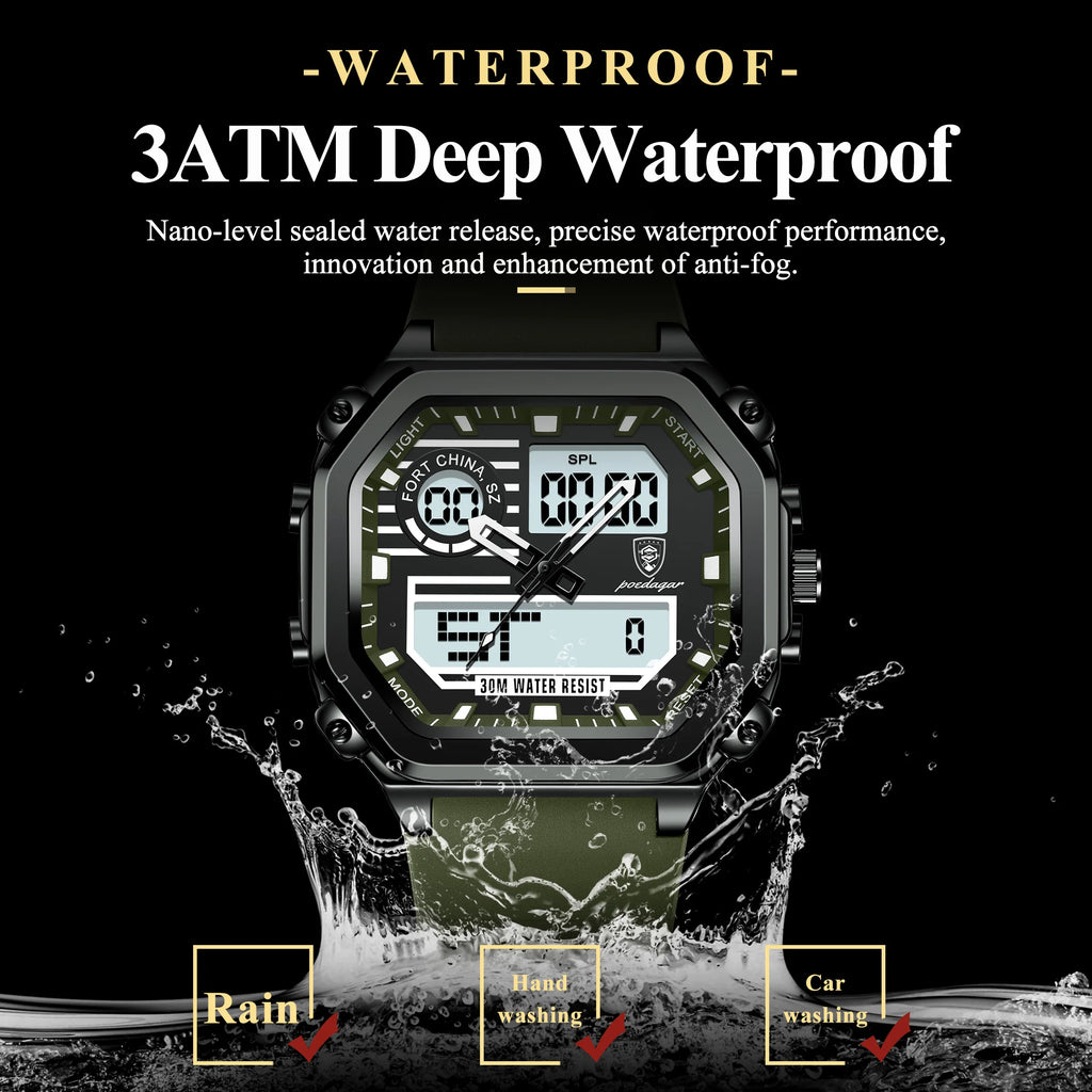 Poedagar 993 Men's Dual Display Watch Silicone Strap Waterproof Digital Quartz Watch Chronograph Relojes Electronic Men's Watch