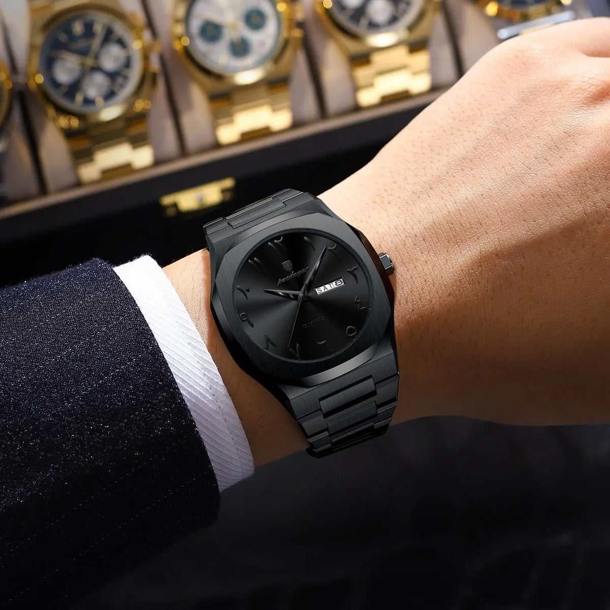 Poedagar Classic Middle Eastern Arabic Dial Quartz Men's Watch Waterproof Stainless Steel Watches for Men