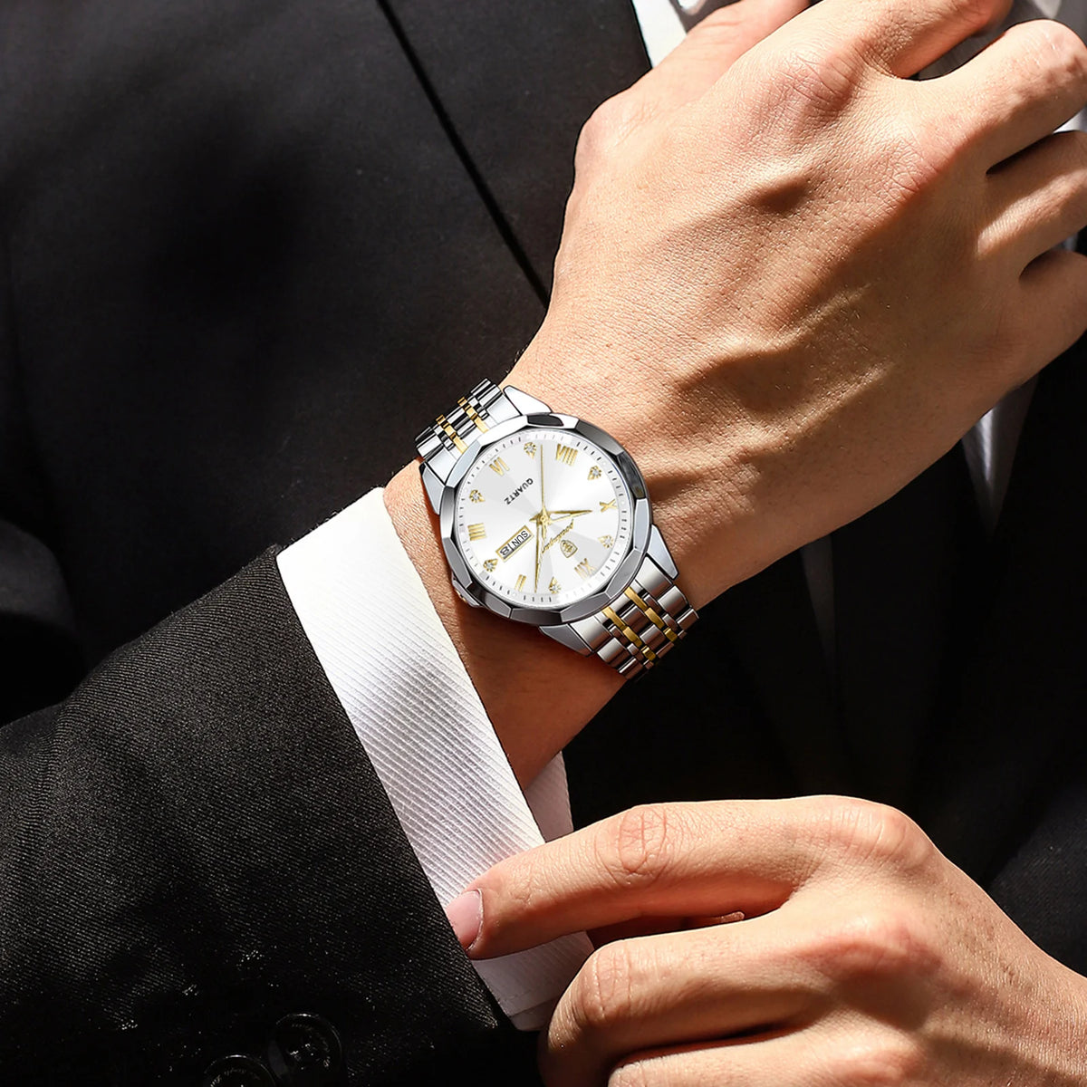 Poedagar Luxury Fashion Diamond Montre Homme 3 Bar Waterproof Stainless Steel Quartz Watches Luminous Date Watches for Men