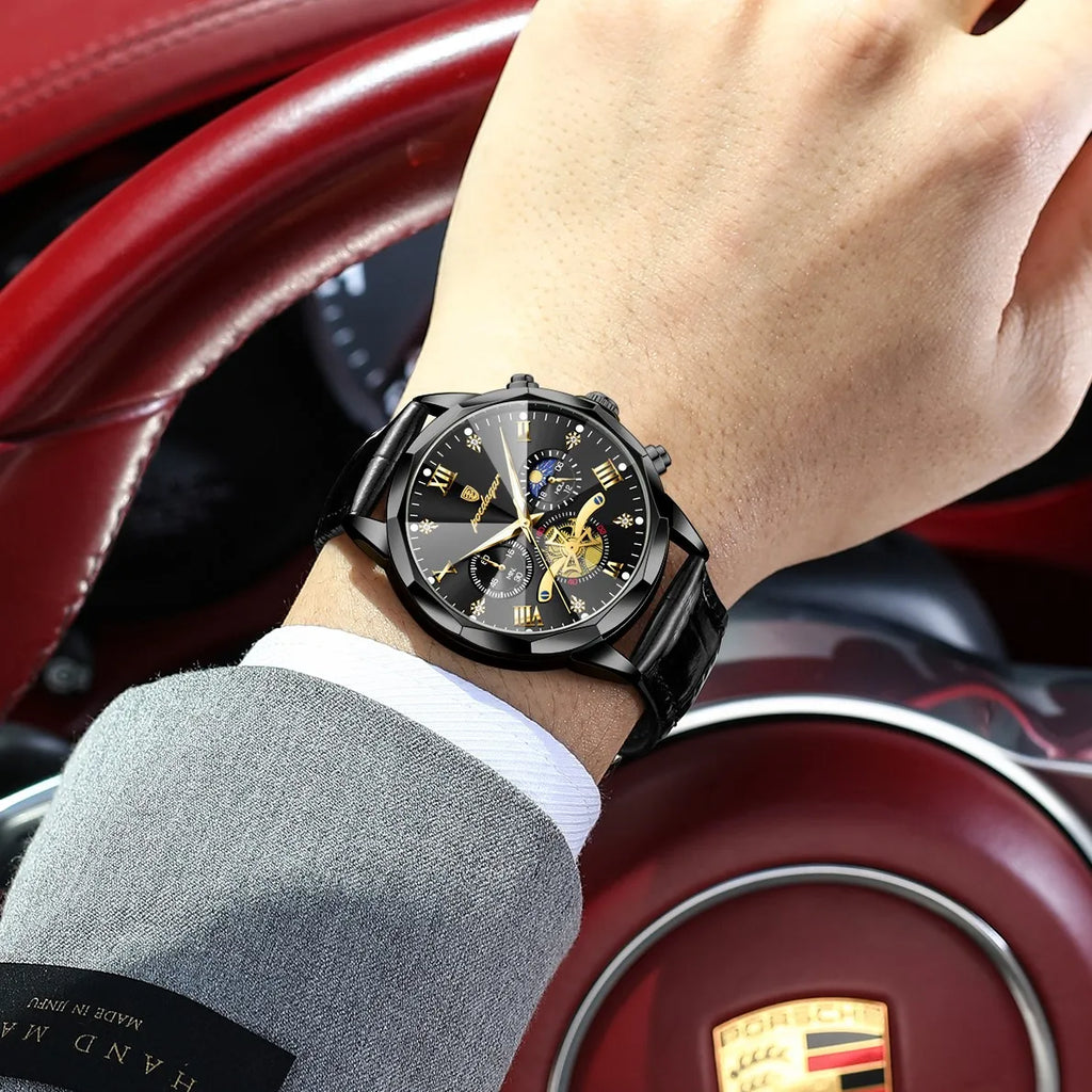Poedagar 938 Luxury Mens Quartz Watch Luminous Waterproof Men's Watches Leather Strap Orologio Chronograph Watch for Men Gift