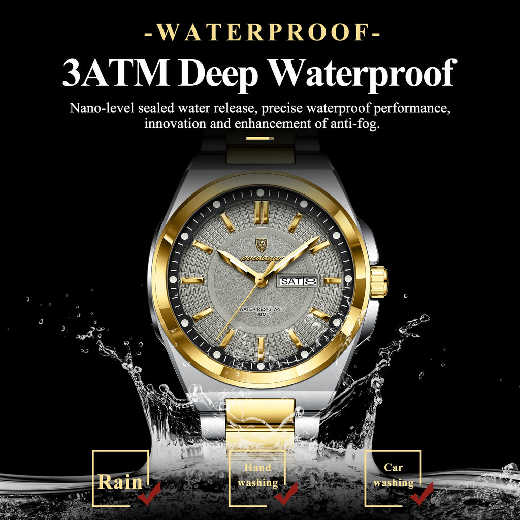 Poedagar Original Luxury Quartz Watch for Men Waterproof Luminous Stainless Steel Strap Mens Watch