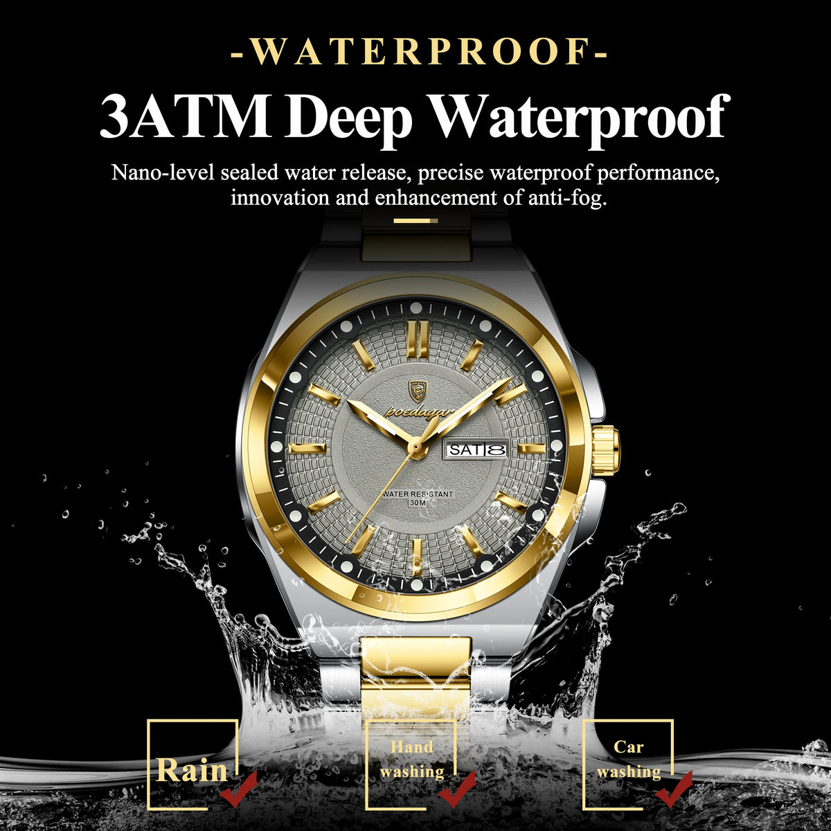 Poedagar Original Luxury Quartz Watch for Men Waterproof Luminous Stainless Steel Strap Mens Watch