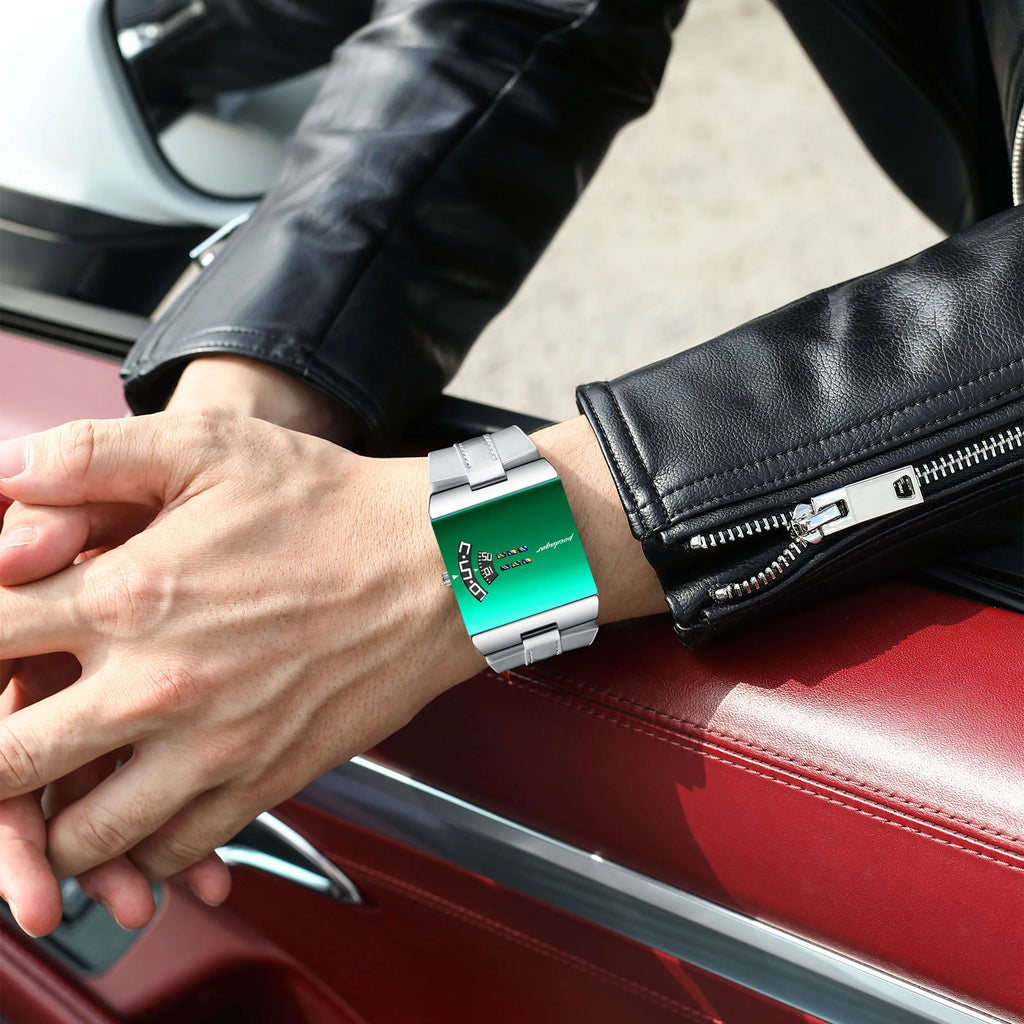 Poedagar 857 Luxury Men Watch Leather Strap Mint Green Mirror Dial Wristwatch Waterproof Daily Wear Watch for Men Factory Direct