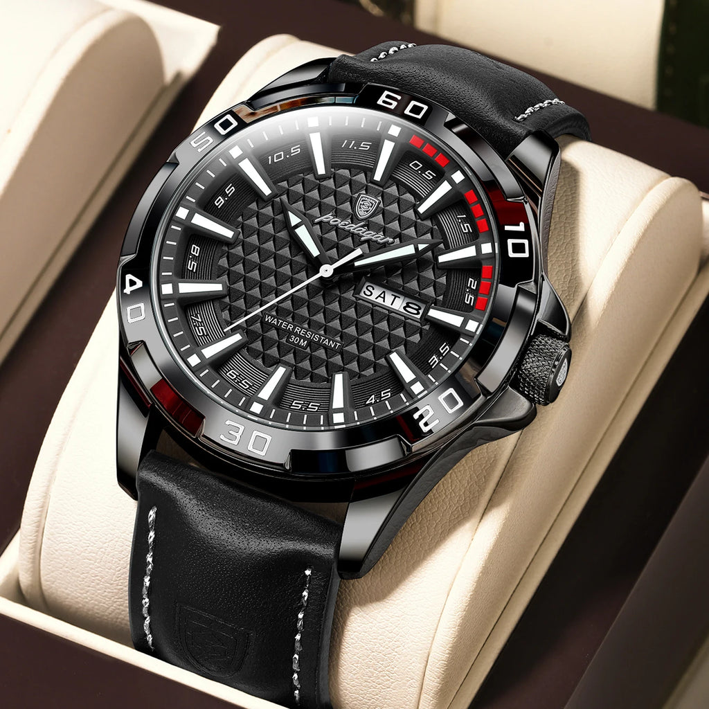 Poedagar Luxury Waterproof Luminous Sport Leather Quartz Watch for Men