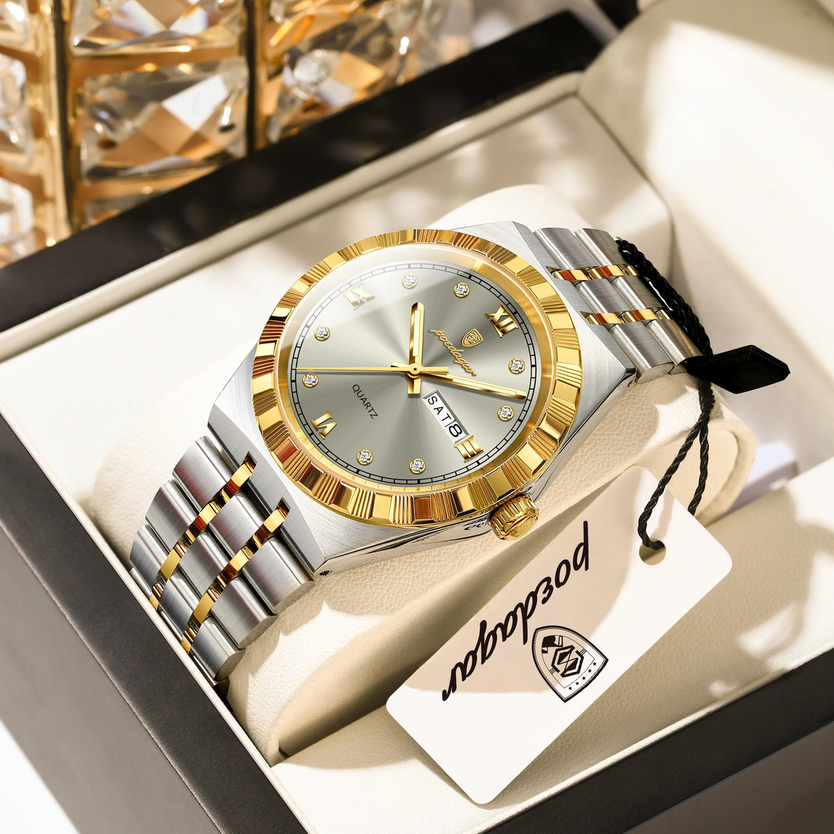 Poedagar 872 Luxury Men's Quartz Watches Business Week Date Waterproof Luminous Reloj Stainless Steel Casual Wristwatch for Men