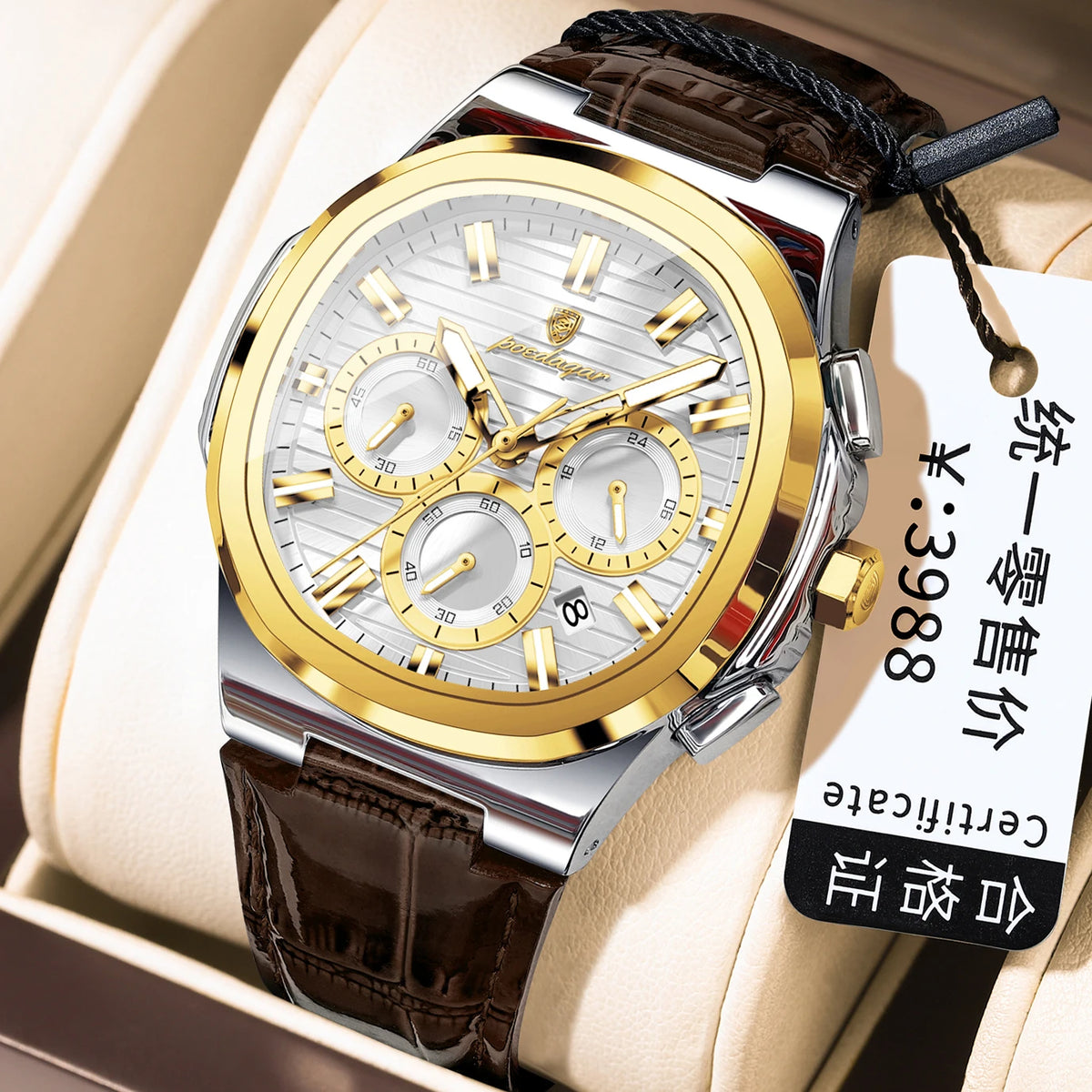 Poedagar 834 Mens Quartz Watch Waterproof Luminous Leather Strap Luxury Business Wristwatch Ready to Ship Wholesale Daily Wear