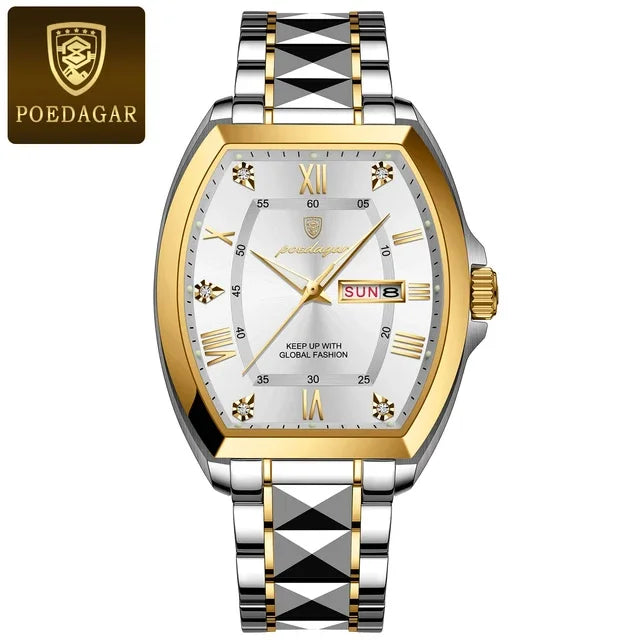Poedagar New Fashion Stainless Steel Luxury Watch Waterproof Luminous Date Men's Quartz Watch for Men