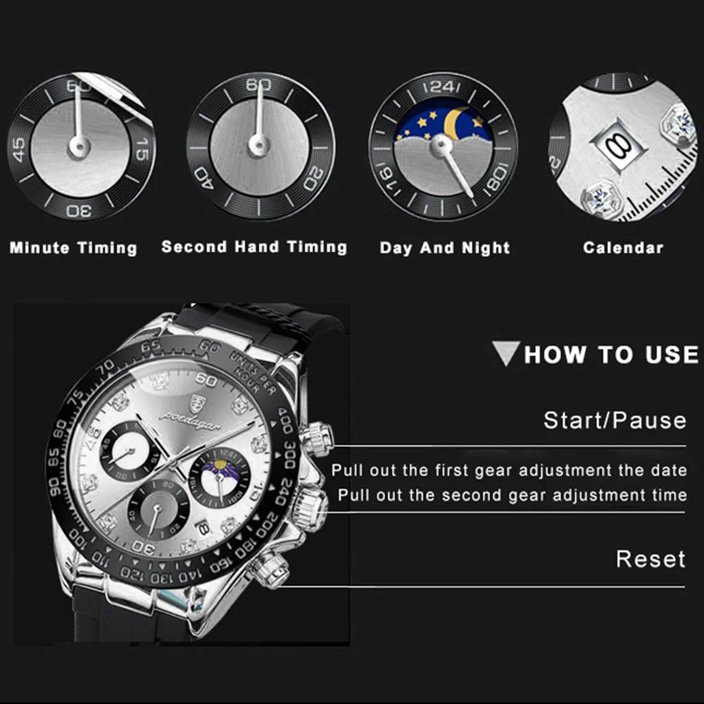 Poedagar 629 Men's Antique Quartz Watch Alloy Case Silicone Band 3BAR Waterproof Fashion Design Wholesale