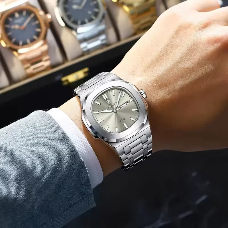 Poedagar New Arrivals Square Quartz Watches Waterproof Luminous Mens Watch Luxury Stainless Steel Watch for Men