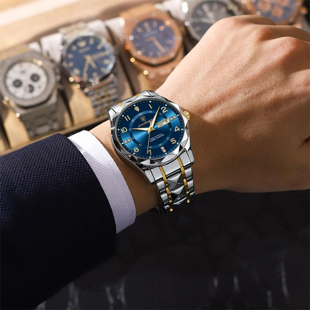 Poedagar 858 Men's Watch Luxury Waterproof Luminous Date Week Quartz Watches Stainless Steel Reloj Hombre Wristwatch for Men