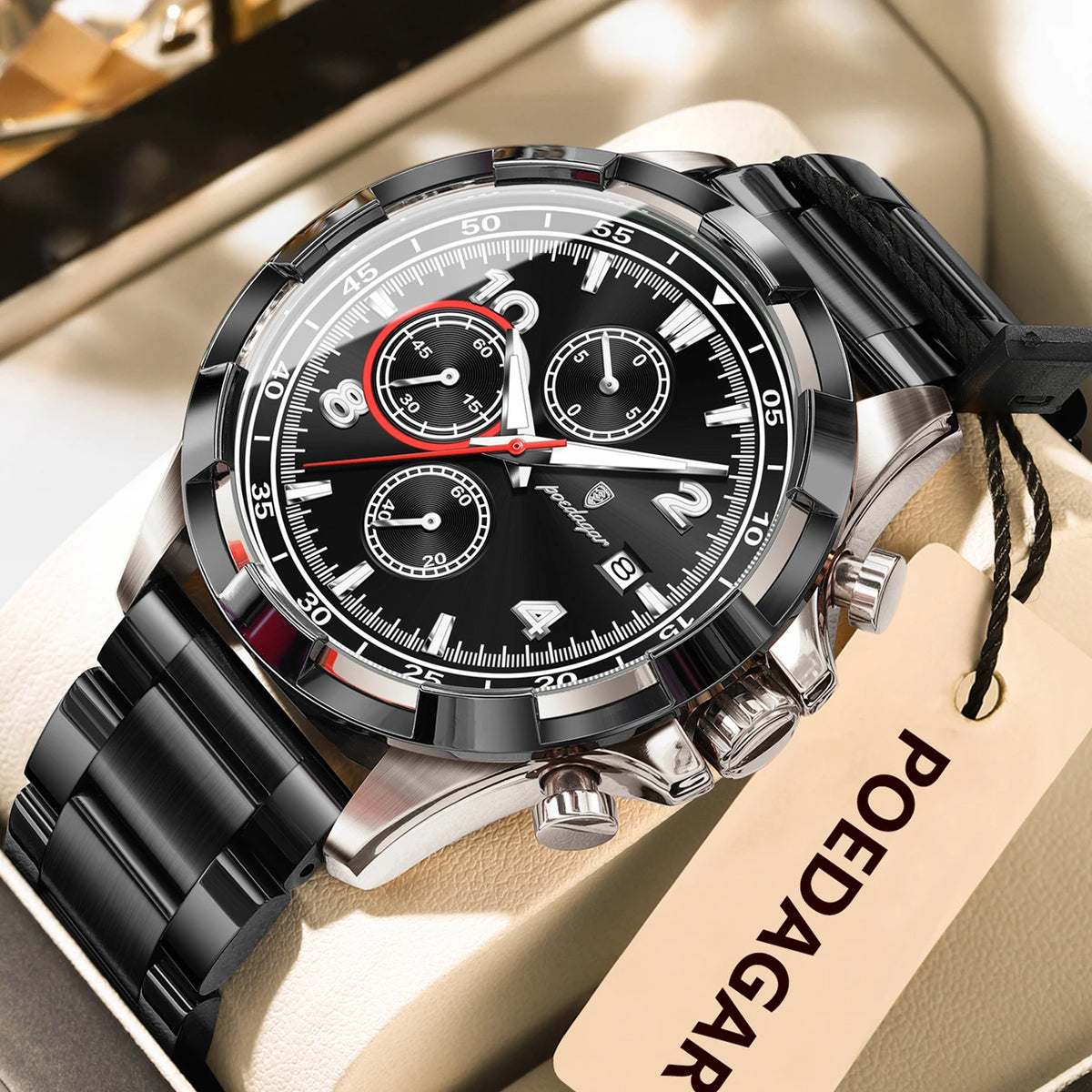 Watch for Men Luxury Poedagar 685 Chronograph Quartz Watches Luminous Date Reloj Hombre Stainless Steel Waterproof Men's Watch