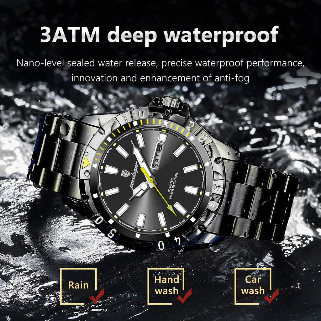 Poedagar 959 Luxury Men's Watch Retro Business Stainless Steel Reloj Quartz Wristwatch Waterproof Luminous Date Watch for Men