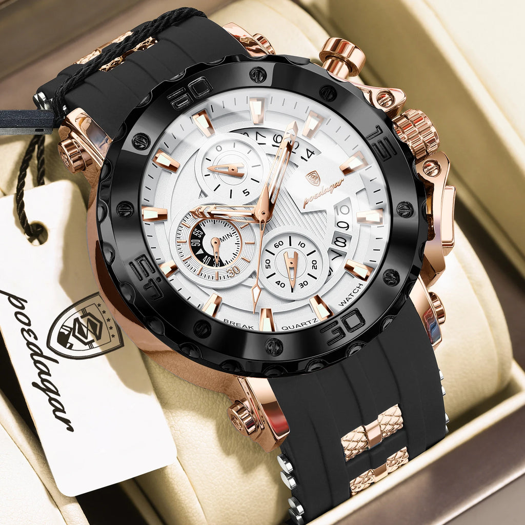Poedagar 892 Luxury Men's Watches Silicone Strap Quartz Wristwatch Montre Homme Luminous Waterproof Casual Sports Watch for Men