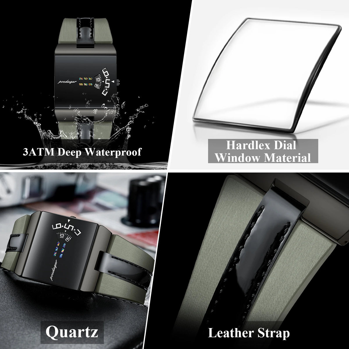 Poedagar 857 Luxury Men's Watch Unique Original Leather Strap Quartz Watches Waterproof Daily Wear Wristwatch for Men Montre
