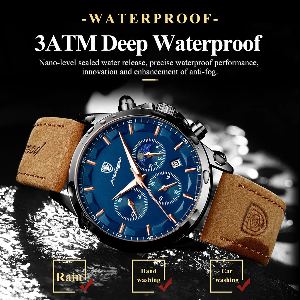Poedagar 928 Luxury Men Wrist Watch Sports Leather Montre Quartz Watch Waterproof Luminous Calendar Chronograph Watches for Men